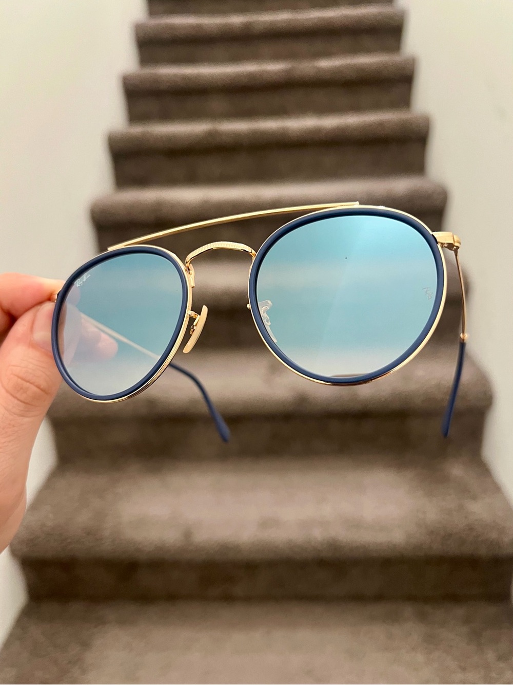 NEW Ray-Ban Round Double Bridge Metal RB3647-N 3647 Gold Blue 51/22